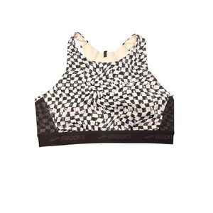 Brooks 38DD/E drive 3 pocket run sports bra black white checkered running yoga